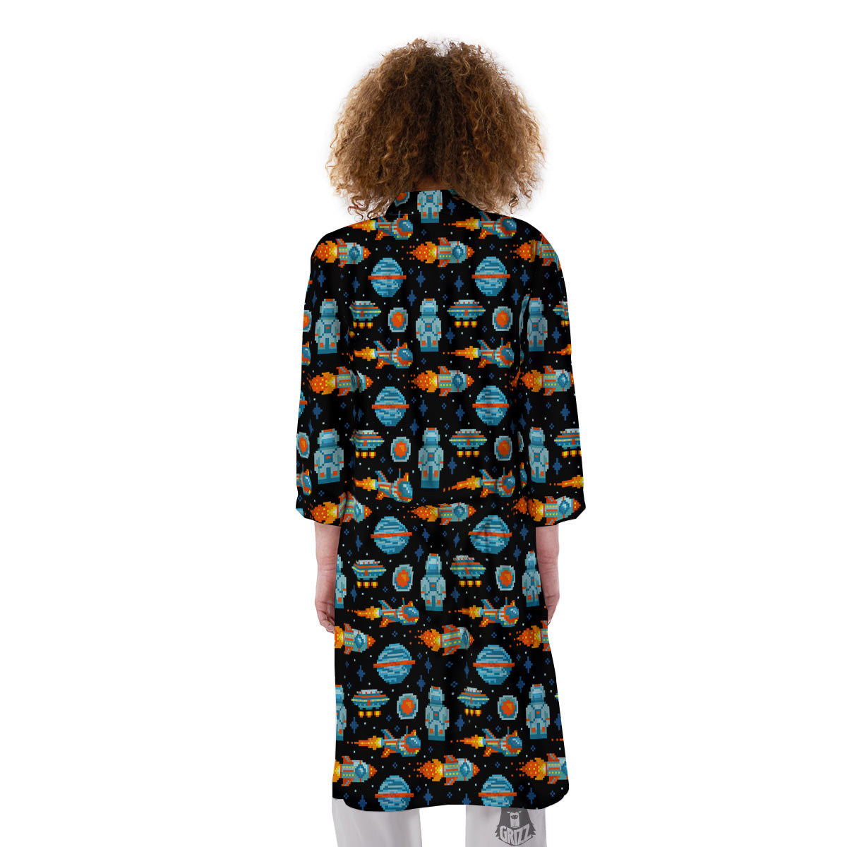 Pixel Art Space 8 Bit Print Pattern Kimono-grizzshop