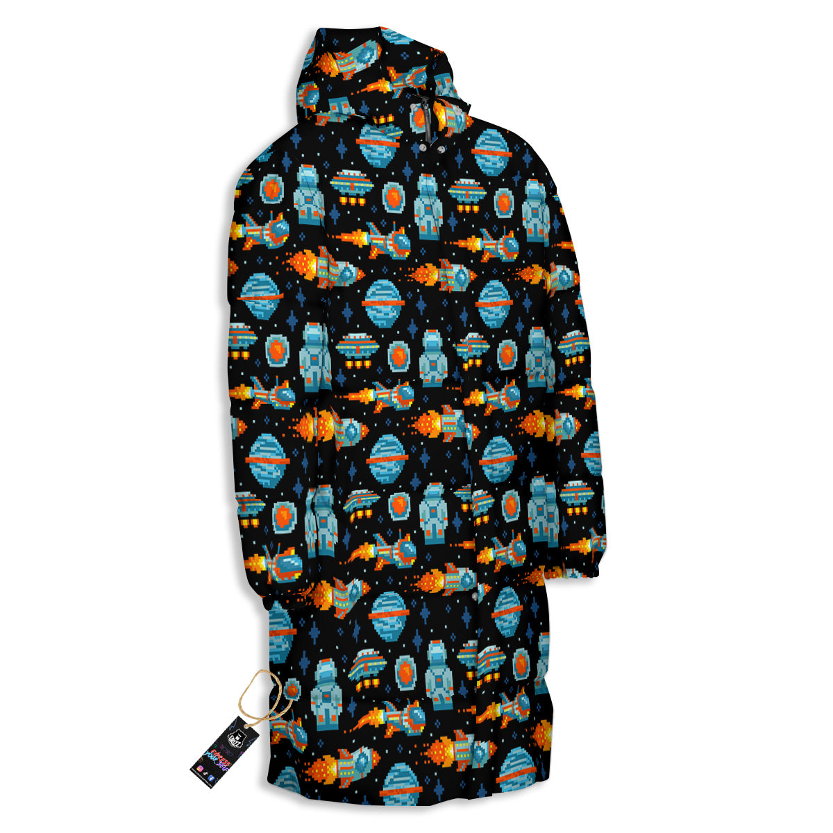 Pixel Art Space 8 Bit Print Pattern Long Down Jacket-grizzshop