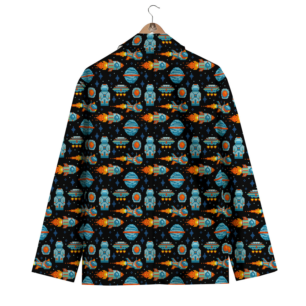 Pixel Art Space 8 Bit Print Pattern Men's Blazer-grizzshop