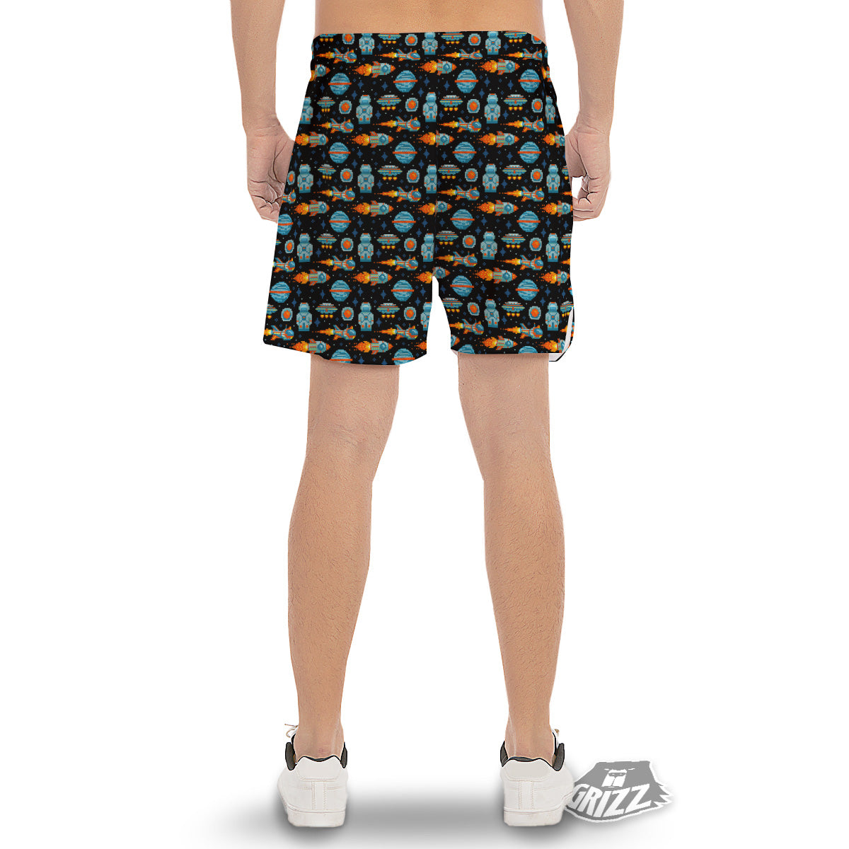 Pixel Art Space 8 Bit Print Pattern Men's Gym Shorts-grizzshop