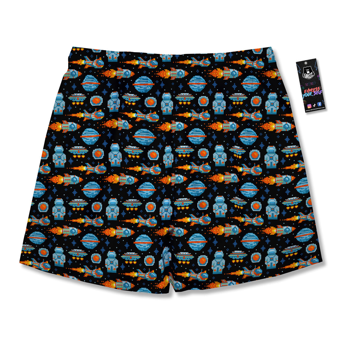 Pixel Art Space 8 Bit Print Pattern Men's Running Shorts-grizzshop