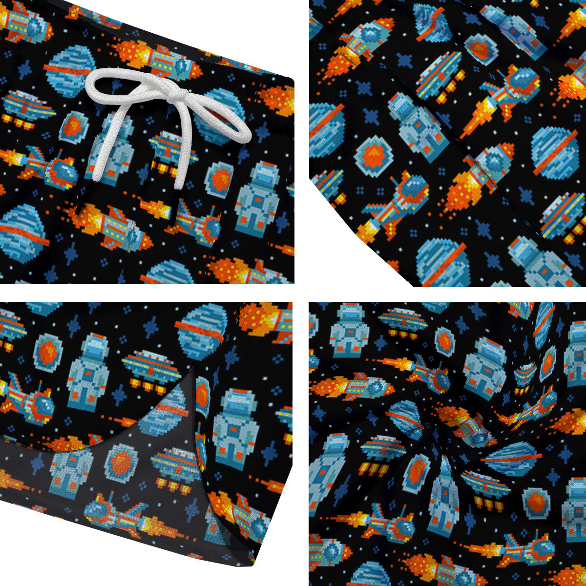 Pixel Art Space 8 Bit Print Pattern Men's Running Shorts-grizzshop