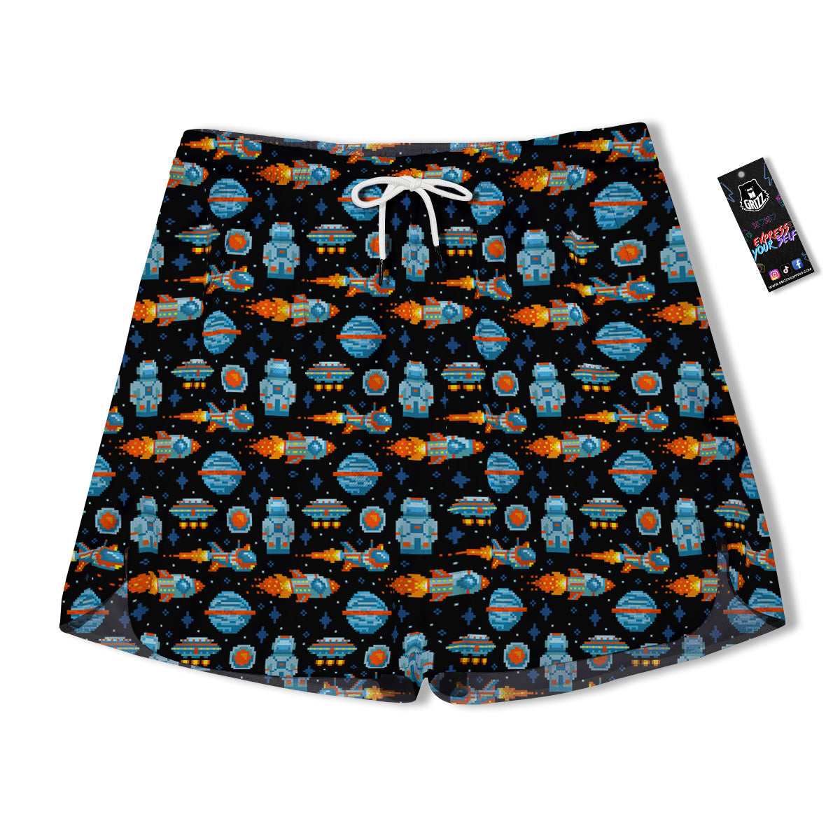 Pixel Art Space 8 Bit Print Pattern Men's Running Shorts-grizzshop