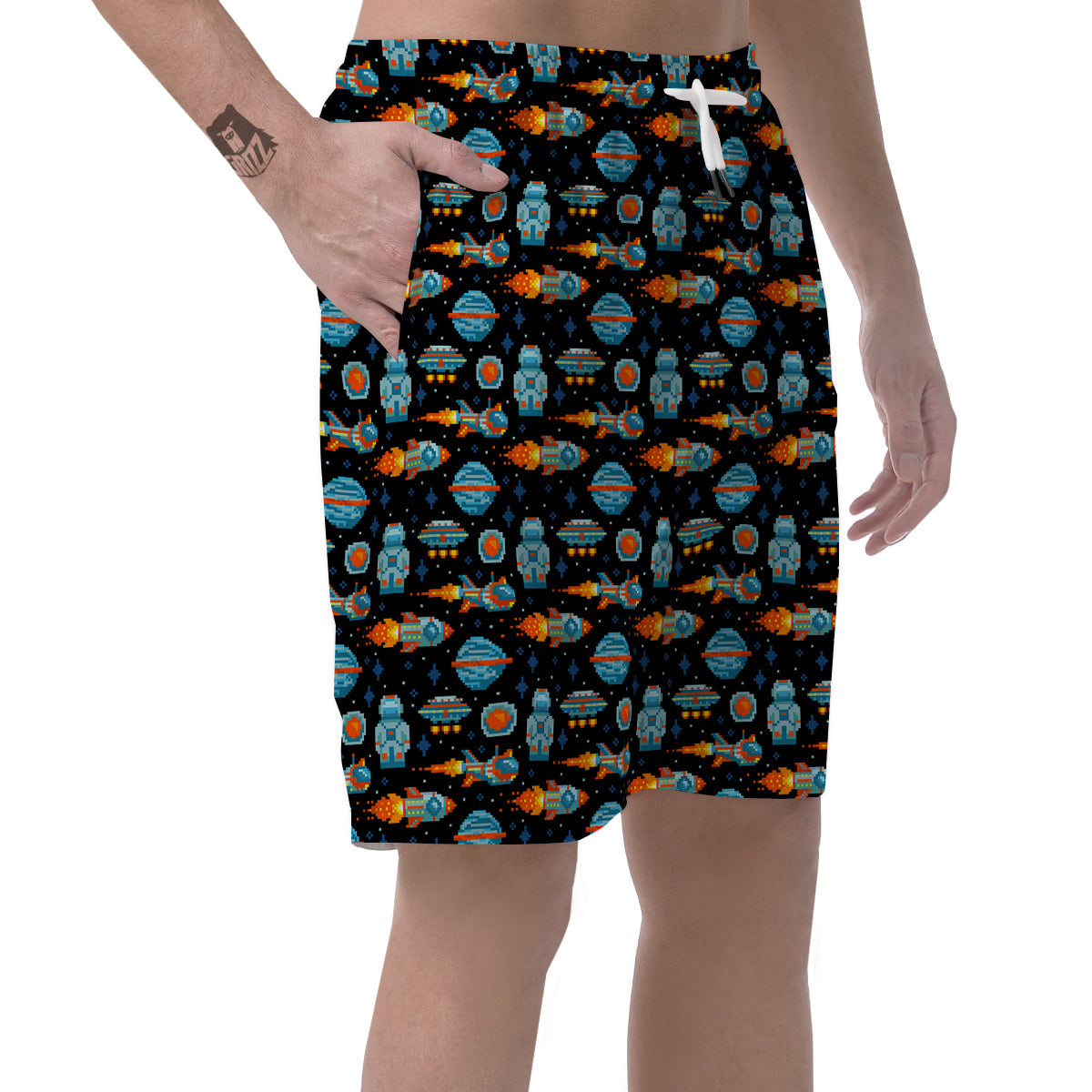 Pixel Art Space 8 Bit Print Pattern Men's Shorts-grizzshop
