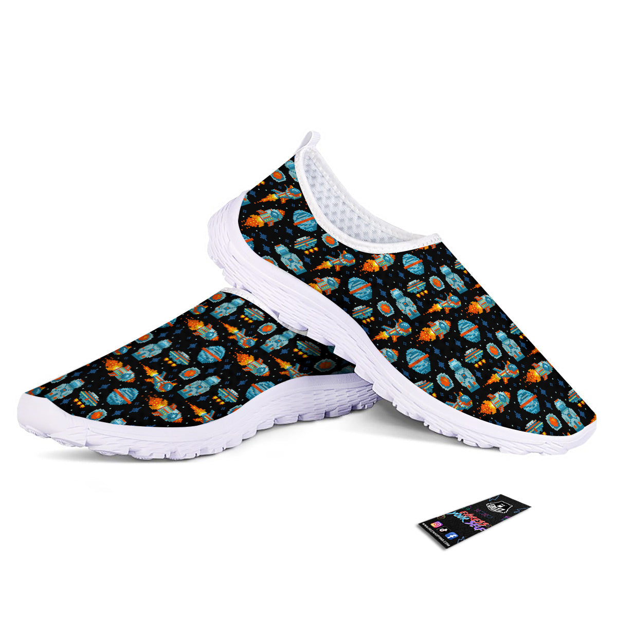 Pixel Art Space 8 Bit Print Pattern Nurse Shoes-grizzshop