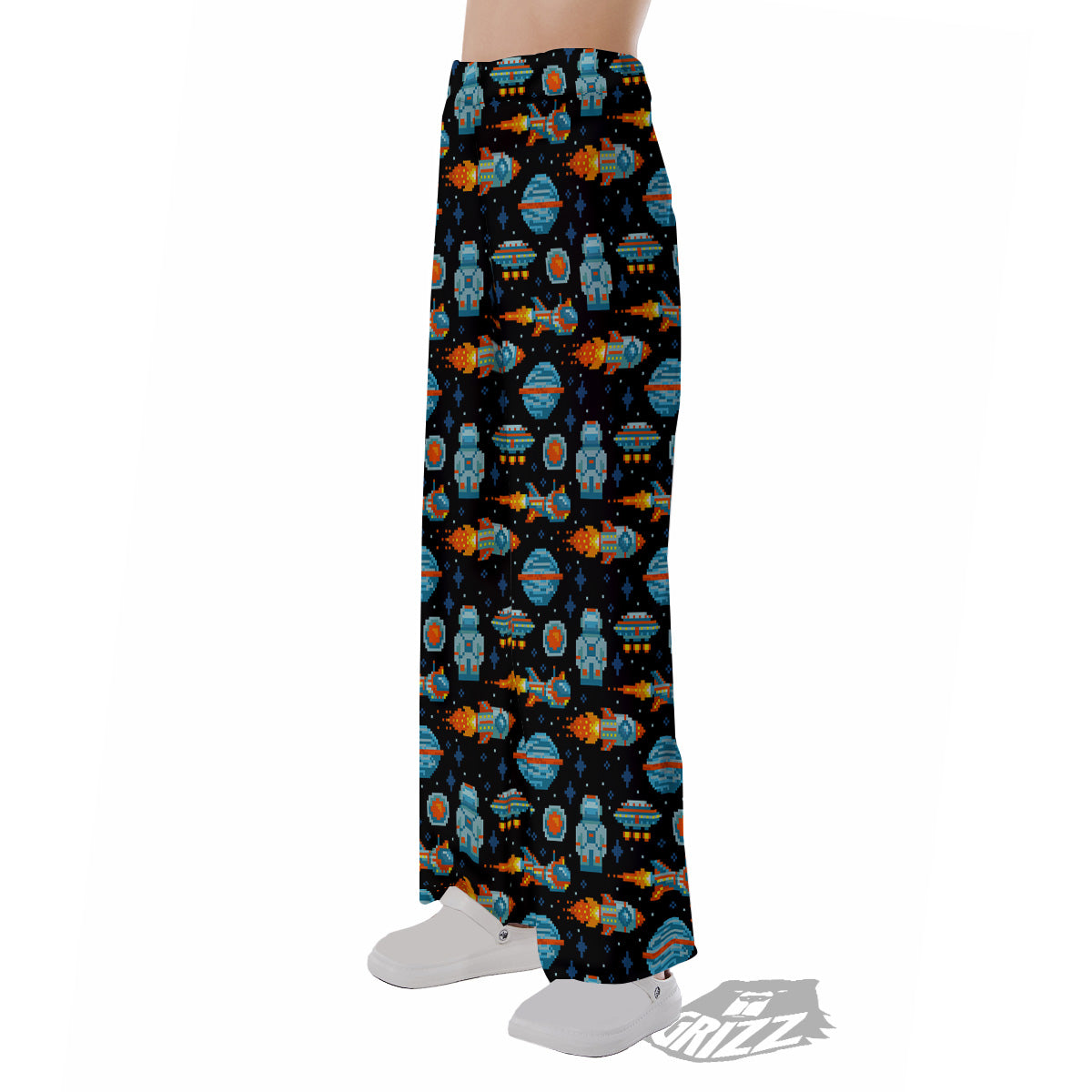 Pixel Art Space 8 Bit Print Pattern Pajama Pants-grizzshop