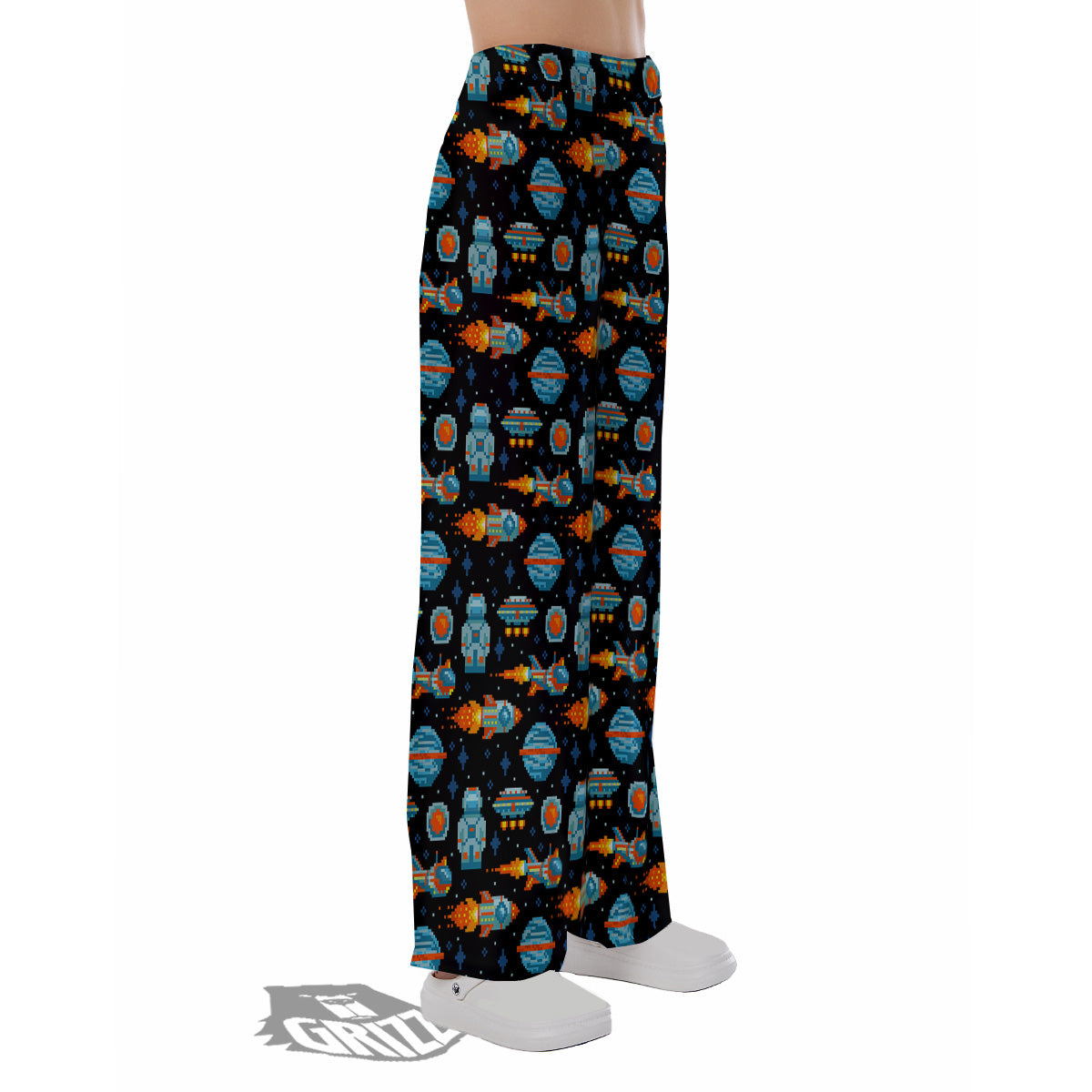 Pixel Art Space 8 Bit Print Pattern Pajama Pants-grizzshop