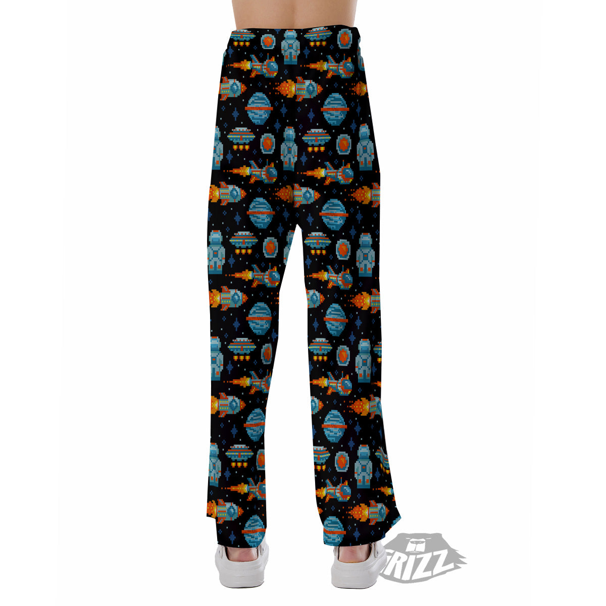 Pixel Art Space 8 Bit Print Pattern Pajama Pants-grizzshop