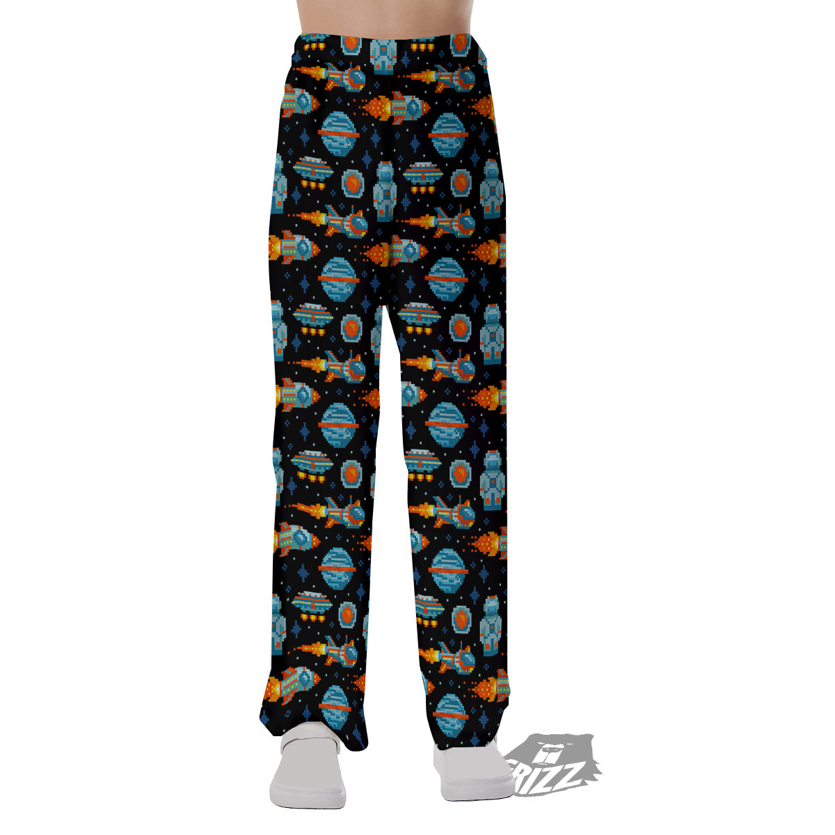 Pixel Art Space 8 Bit Print Pattern Pajama Pants-grizzshop