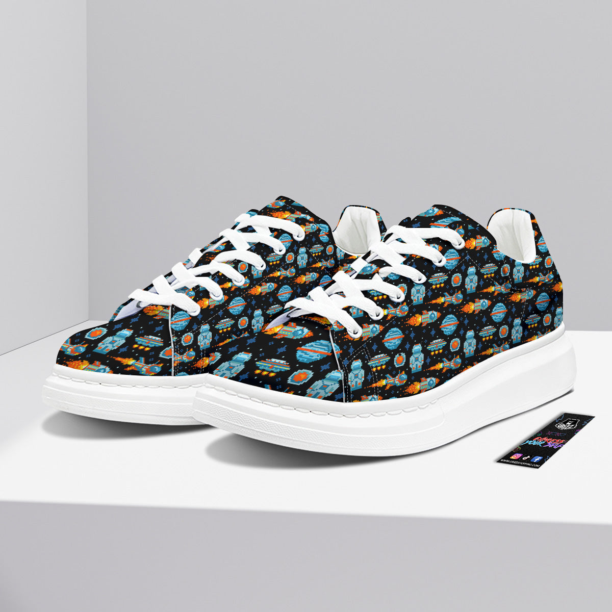Pixel Art Space 8 Bit Print Pattern Platform Shoes-grizzshop