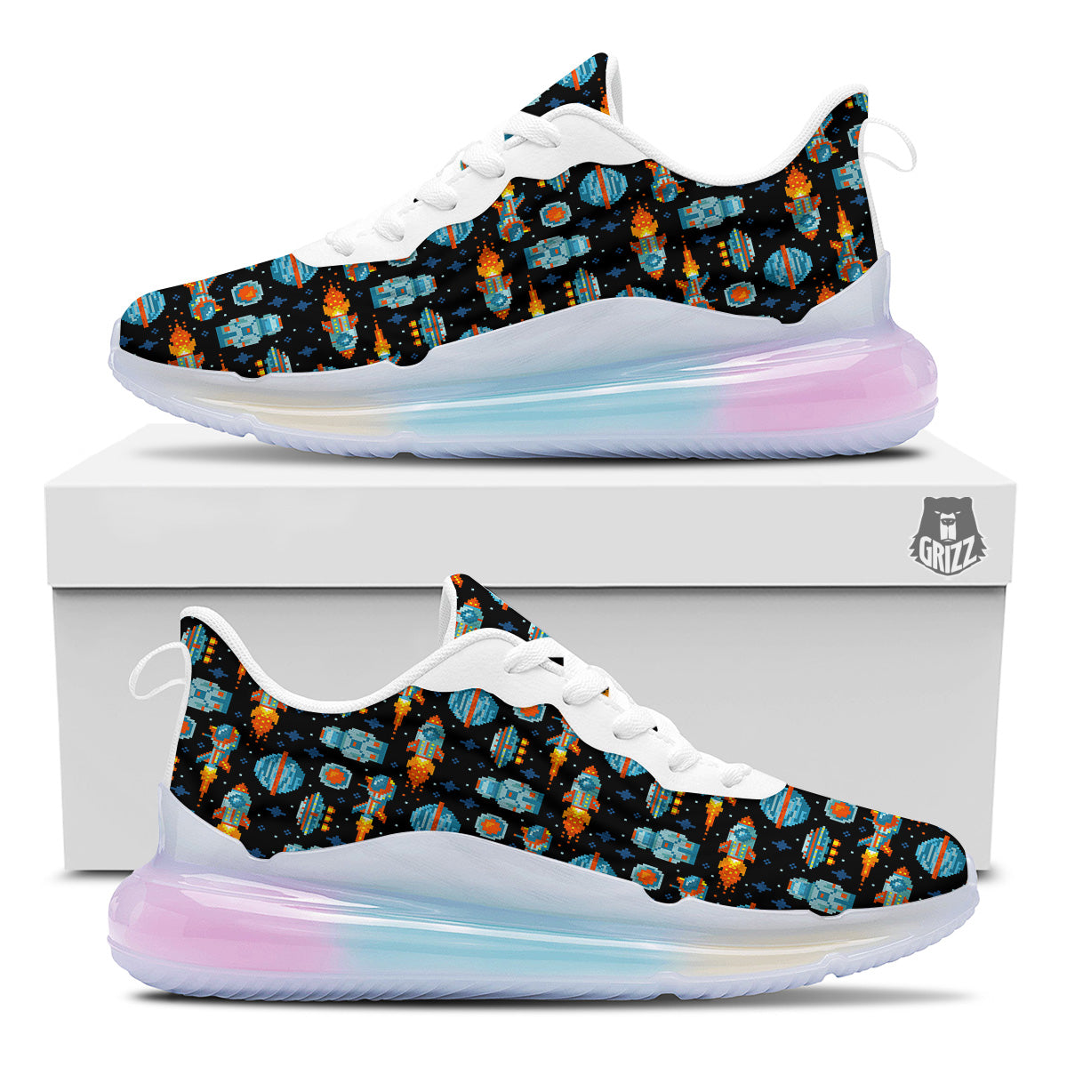 Pixel Art Space 8 Bit Print Pattern Running Sneakers-grizzshop