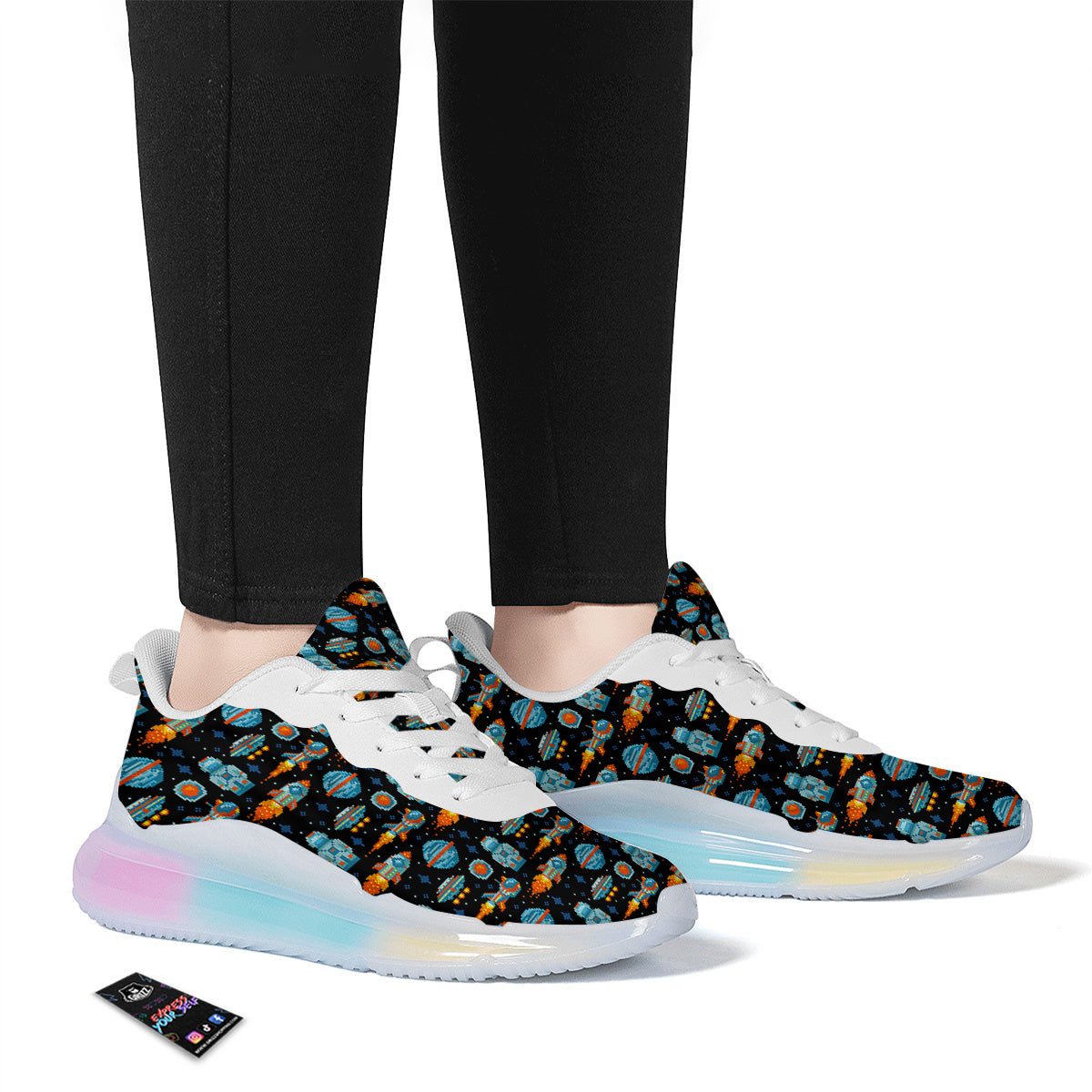 Pixel Art Space 8 Bit Print Pattern Running Sneakers-grizzshop