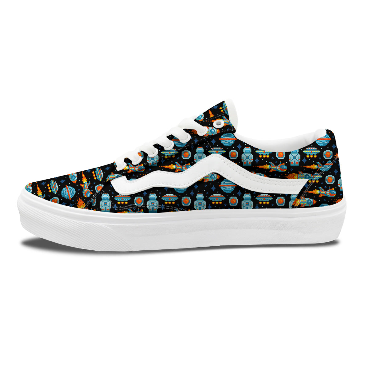 Pixel Art Space 8 Bit Print Pattern Skate Shoes-grizzshop