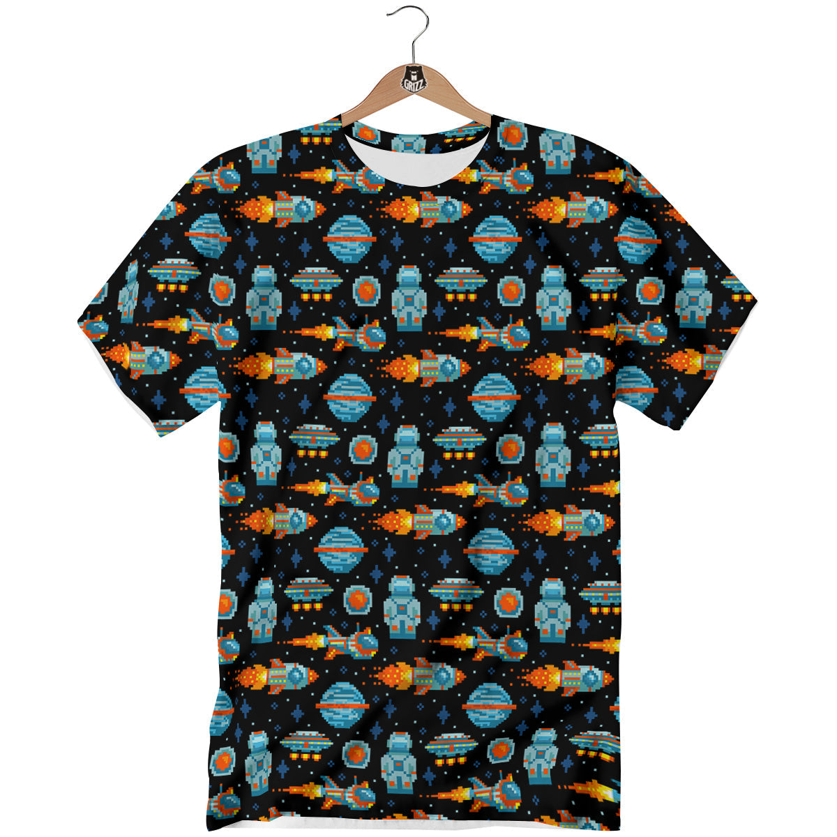 Pixel Art Space 8 Bit Print Pattern T-Shirt-grizzshop