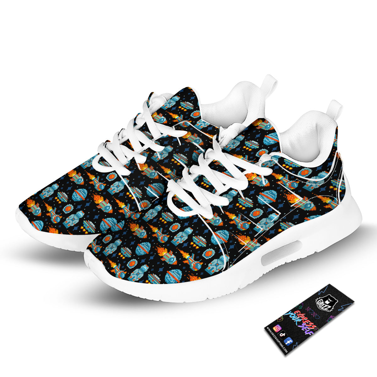 Pixel Art Space 8 Bit Print Pattern Tennis Shoes-grizzshop