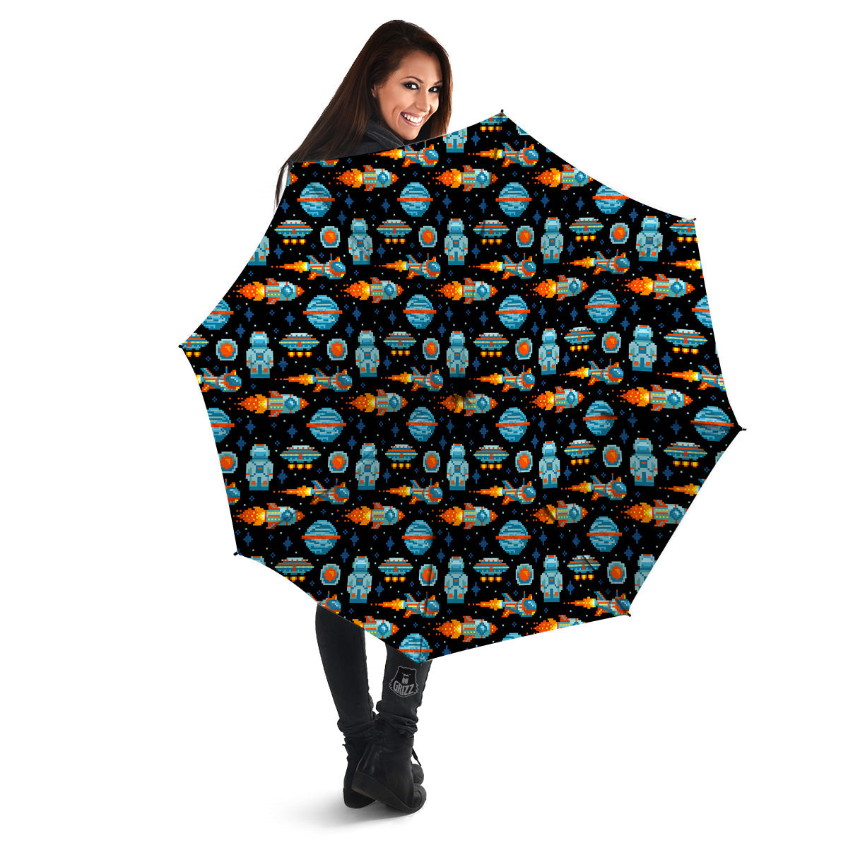 Pixel Art Space 8 Bit Print Pattern Umbrella-grizzshop