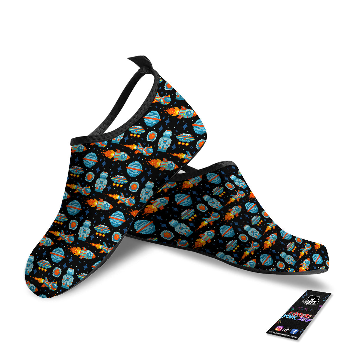 Pixel Art Space 8 Bit Print Pattern Water Shoes-grizzshop