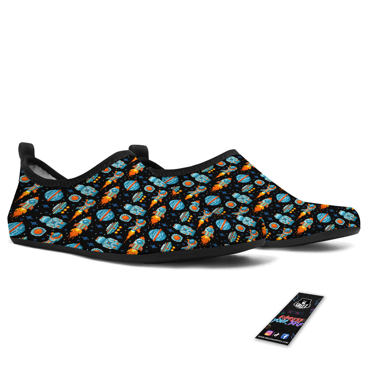 Pixel Art Space 8 Bit Print Pattern Water Shoes-grizzshop