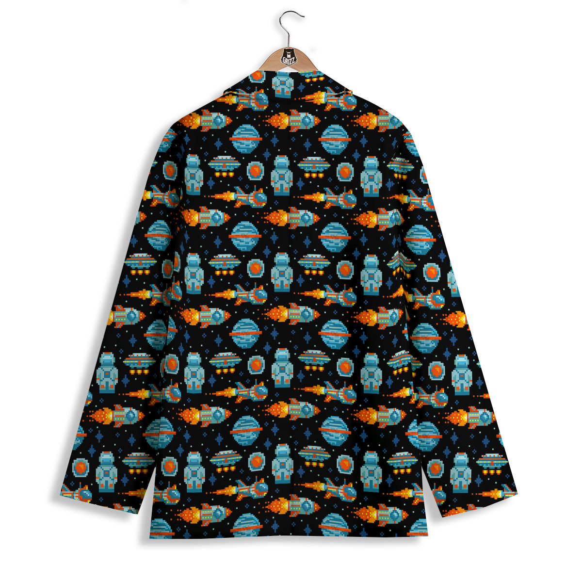 Pixel Art Space 8 Bit Print Pattern Women's Blazer-grizzshop