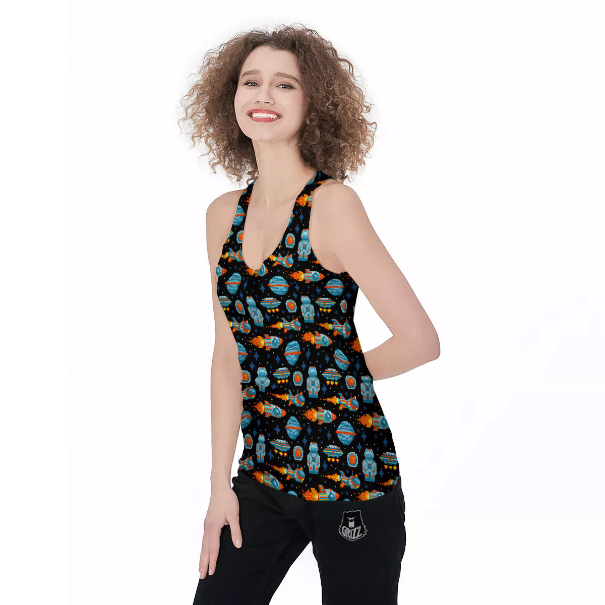 Pixel Art Space 8 Bit Print Pattern Women's Racerback Tank Top-grizzshop