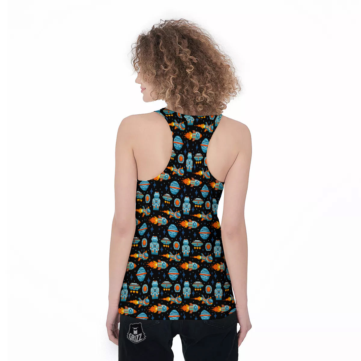 Pixel Art Space 8 Bit Print Pattern Women's Racerback Tank Top-grizzshop