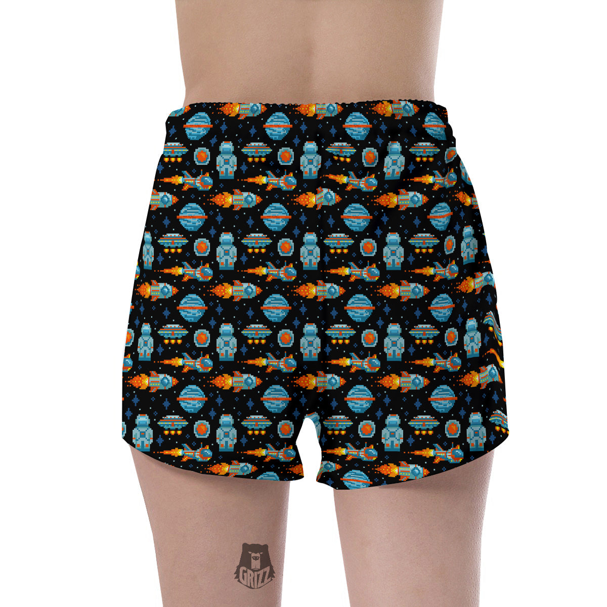 Pixel Art Space 8 Bit Print Pattern Women's Shorts-grizzshop