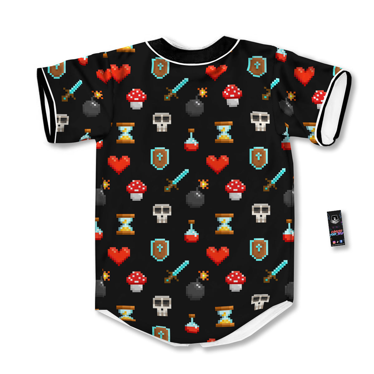 Pixel Graphics Game Icons Print Pattern Baseball Jersey-grizzshop