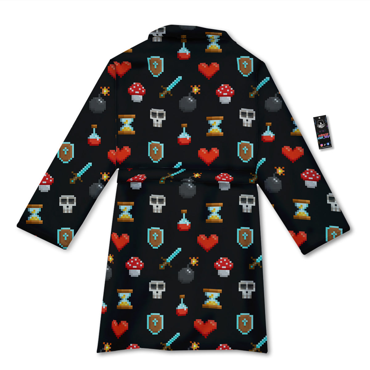 Pixel Graphics Game Icons Print Pattern Bathrobe-grizzshop