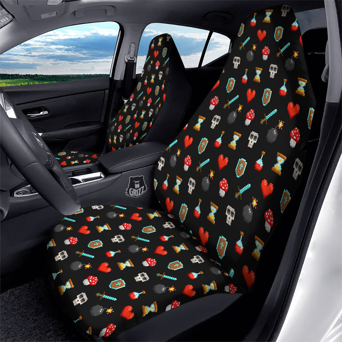 Pixel Graphics Game Icons Print Pattern Car Seat Covers-grizzshop