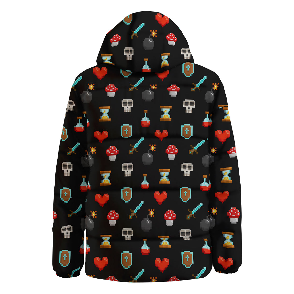 Pixel Graphics Game Icons Print Pattern Down Jacket-grizzshop