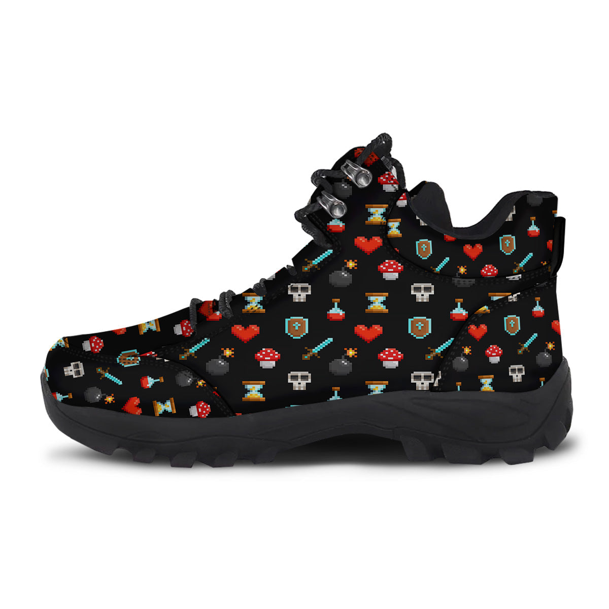 Pixel Graphics Game Icons Print Pattern Hiking Shoes-grizzshop