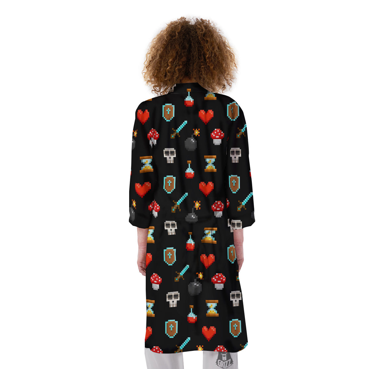 Pixel Graphics Game Icons Print Pattern Kimono-grizzshop