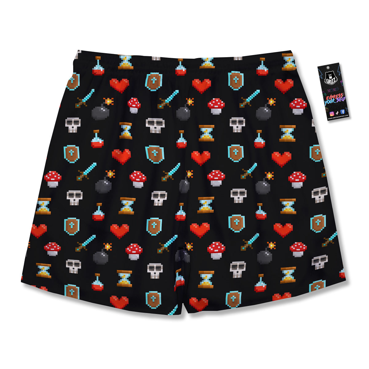Pixel Graphics Game Icons Print Pattern Men's Running Shorts-grizzshop