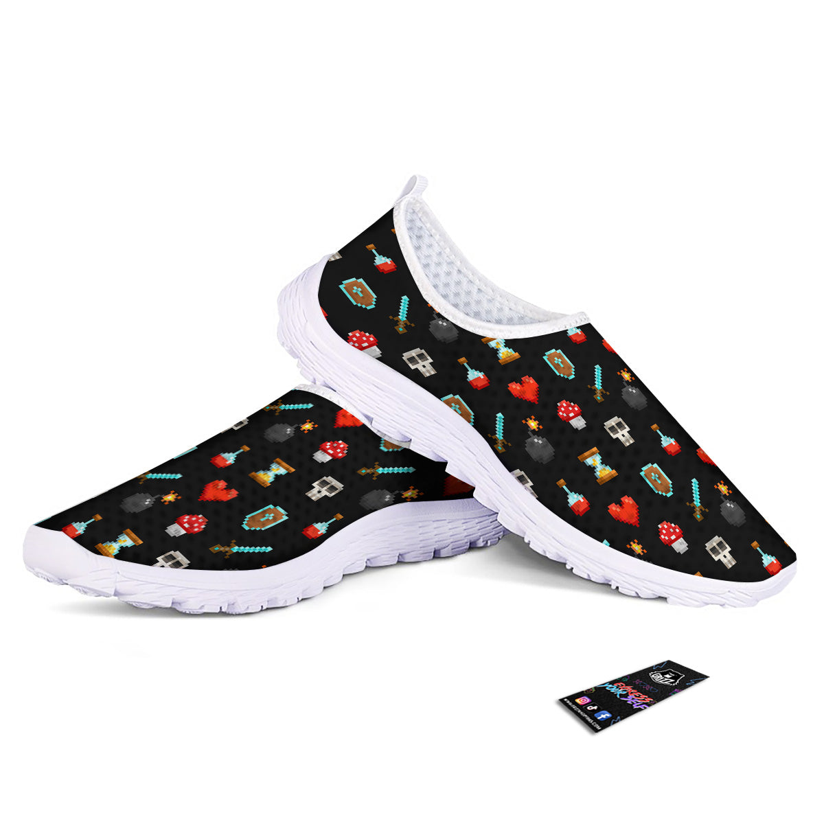 Pixel Graphics Game Icons Print Pattern Nurse Shoes-grizzshop