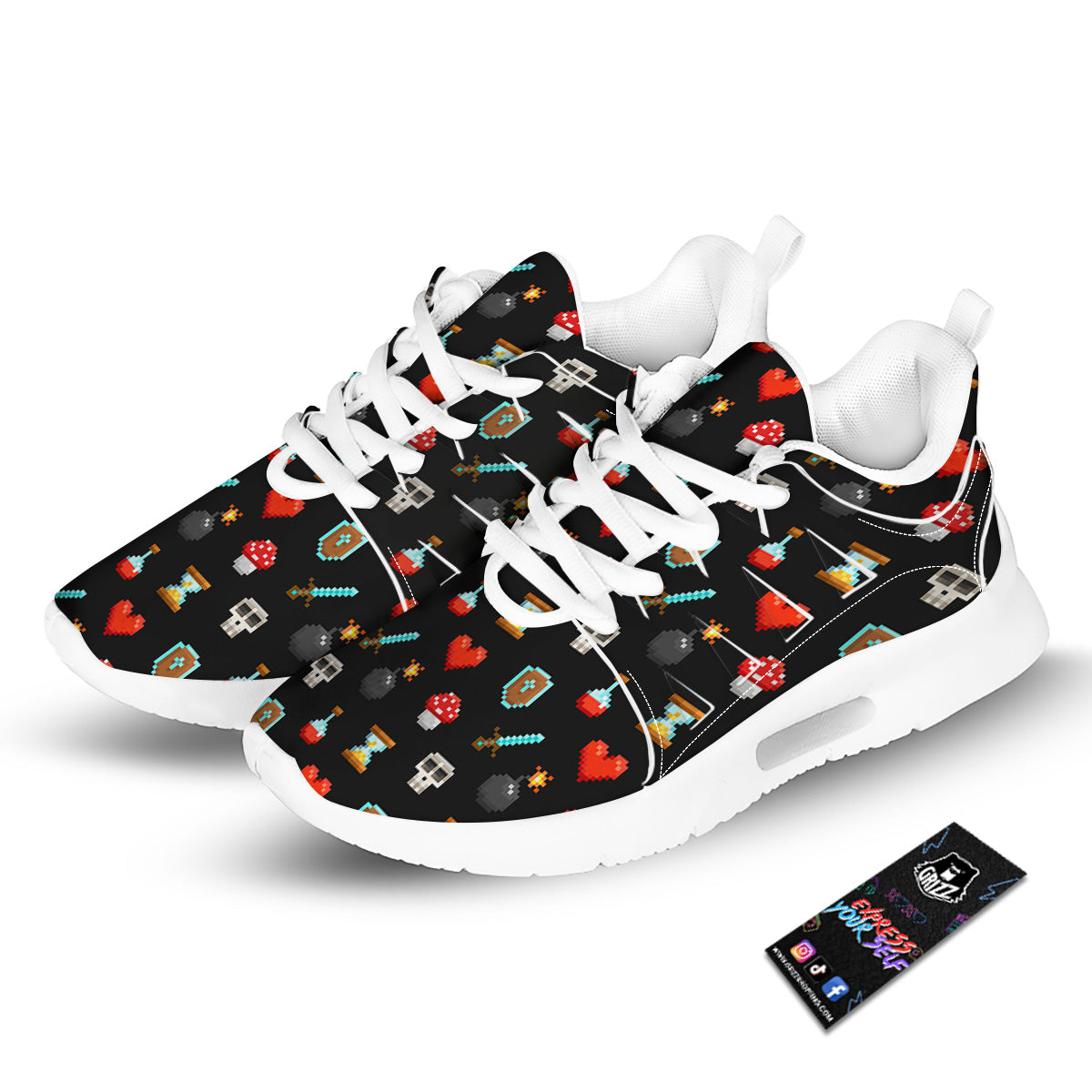 Pixel Graphics Game Icons Print Pattern Tennis Shoes-grizzshop