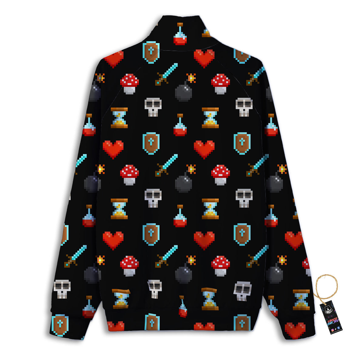 Pixel Graphics Game Icons Print Pattern Track Jacket-grizzshop