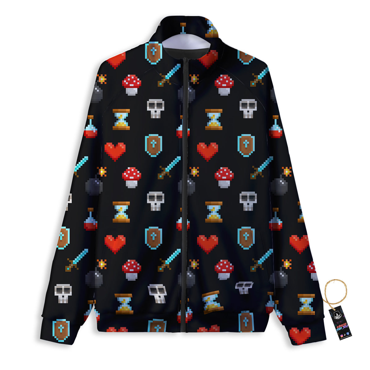 Pixel Graphics Game Icons Print Pattern Track Jacket-grizzshop