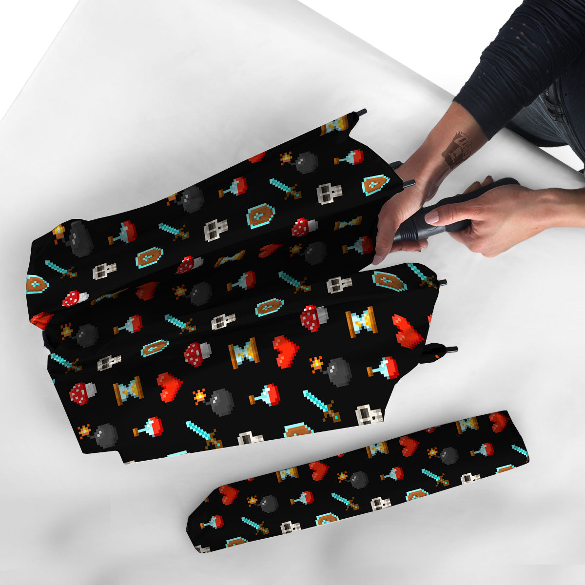 Pixel Graphics Game Icons Print Pattern Umbrella-grizzshop