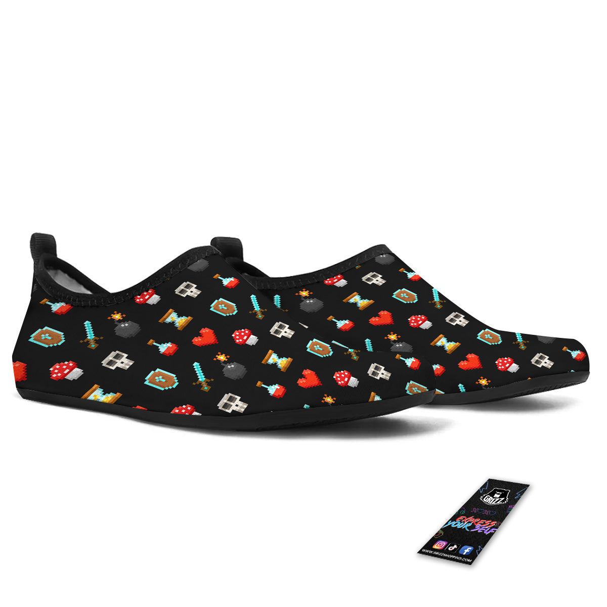 Pixel Graphics Game Icons Print Pattern Water Shoes-grizzshop