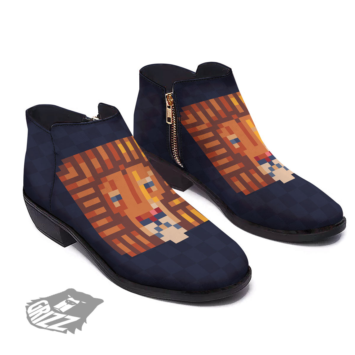 Pixel Leo Print Ankle Boots-grizzshop