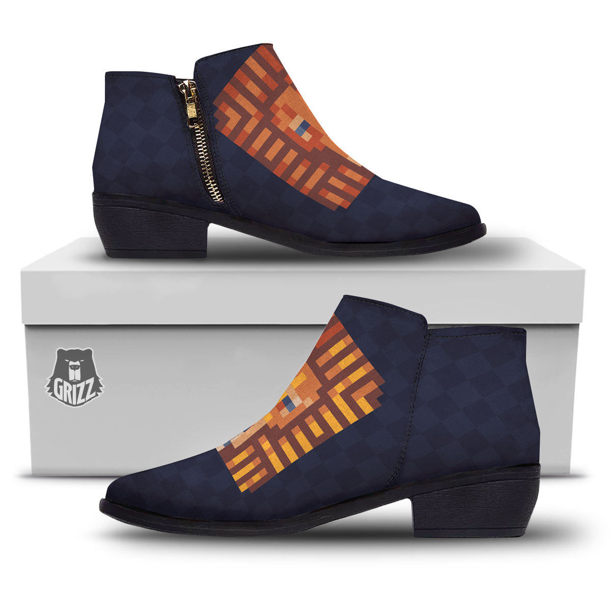 Pixel Leo Print Ankle Boots-grizzshop