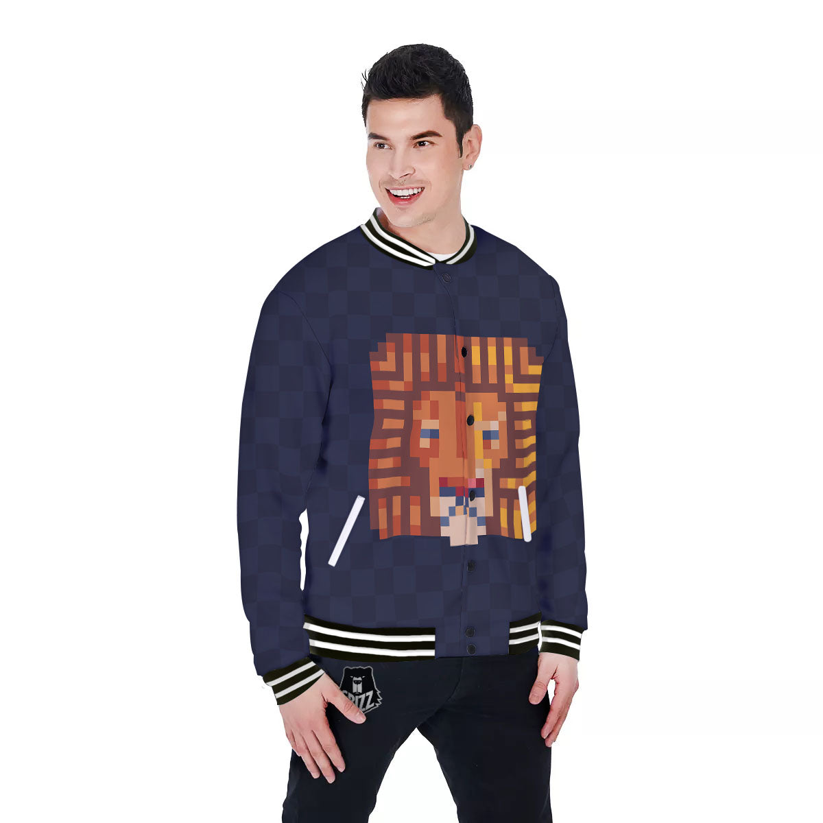 Pixel Leo Print Baseball Jacket-grizzshop