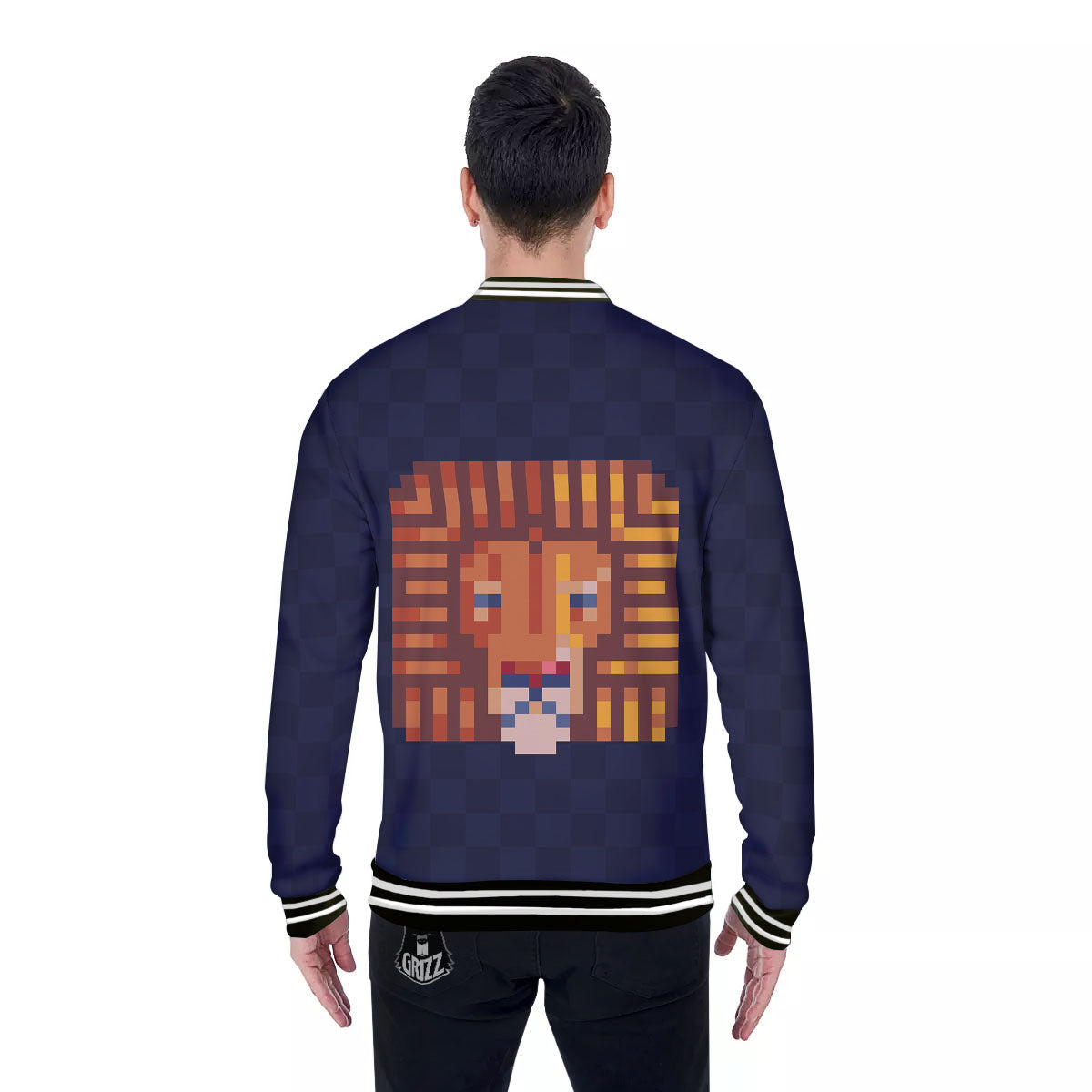 Pixel Leo Print Baseball Jacket-grizzshop