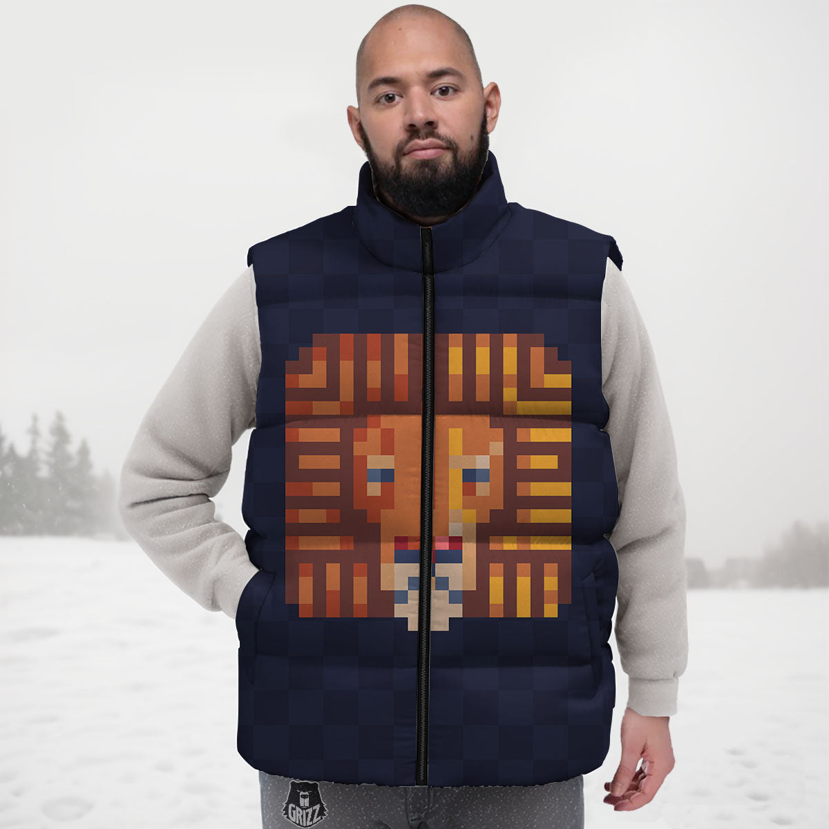 Pixel Leo Print Down Vest-grizzshop