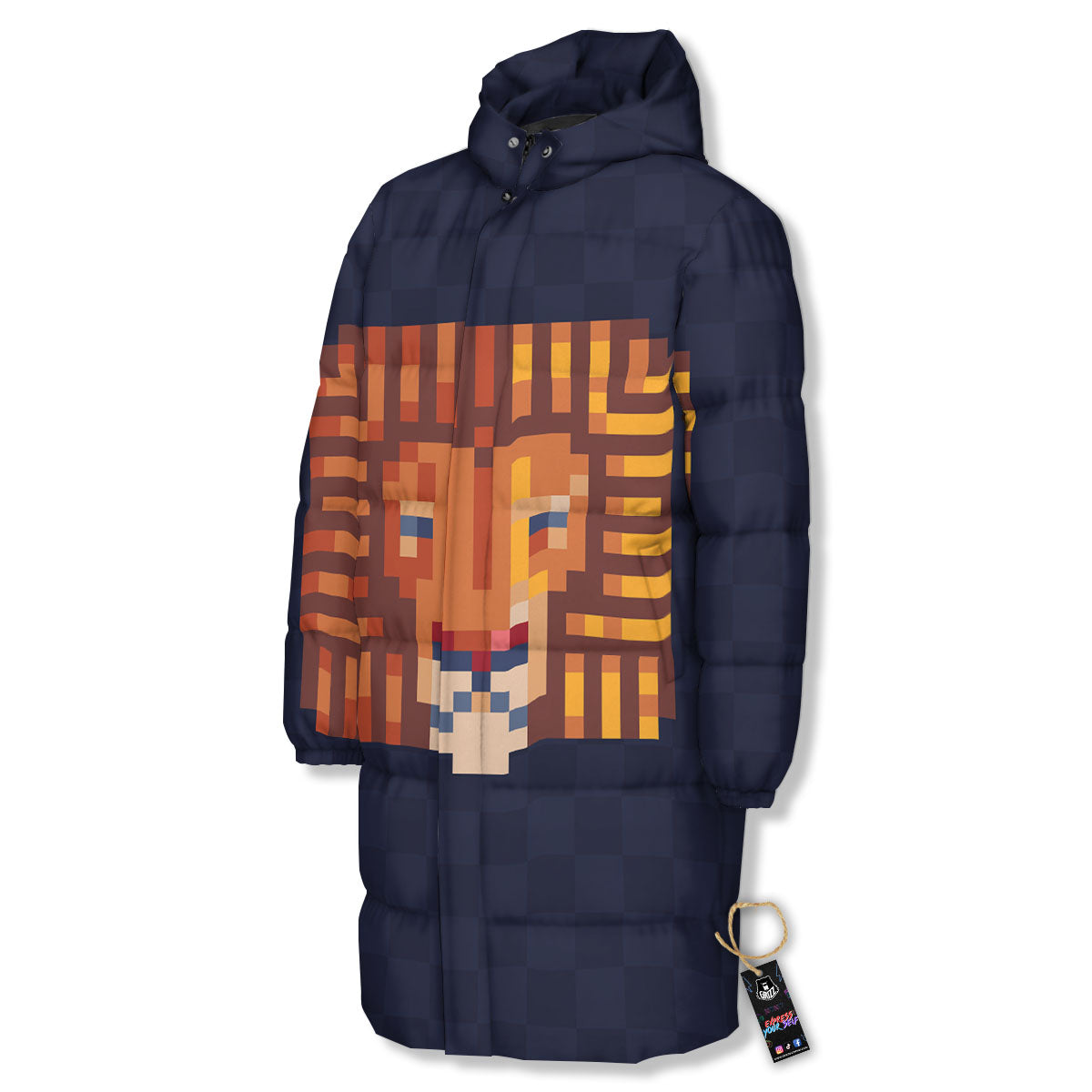 Pixel Leo Print Long Down Jacket-grizzshop
