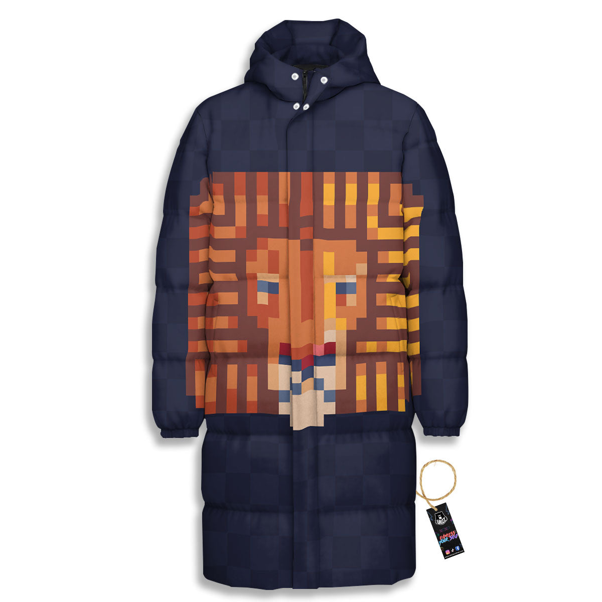 Pixel Leo Print Long Down Jacket-grizzshop
