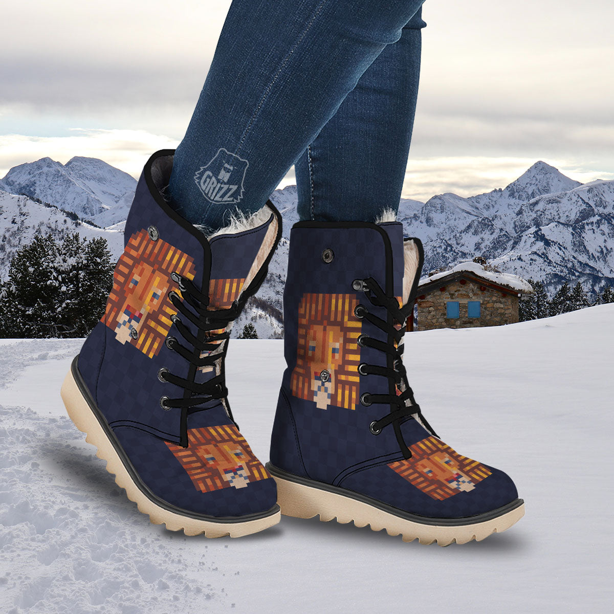 Pixel Leo Print Snow Boots-grizzshop