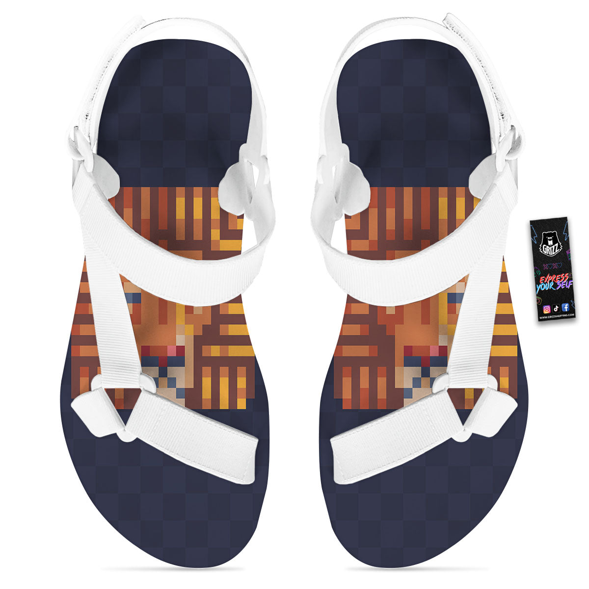 Pixel Leo Print White Open Toe Sandals-grizzshop