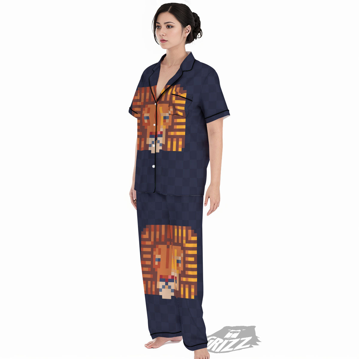 Pixel Leo Print Women's Pajamas Set-grizzshop