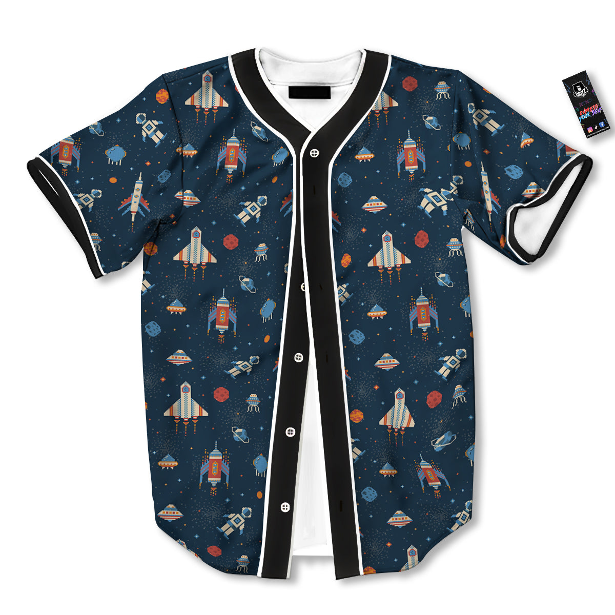 Pixel Space And Astronaut Print Pattern Baseball Jersey-grizzshop